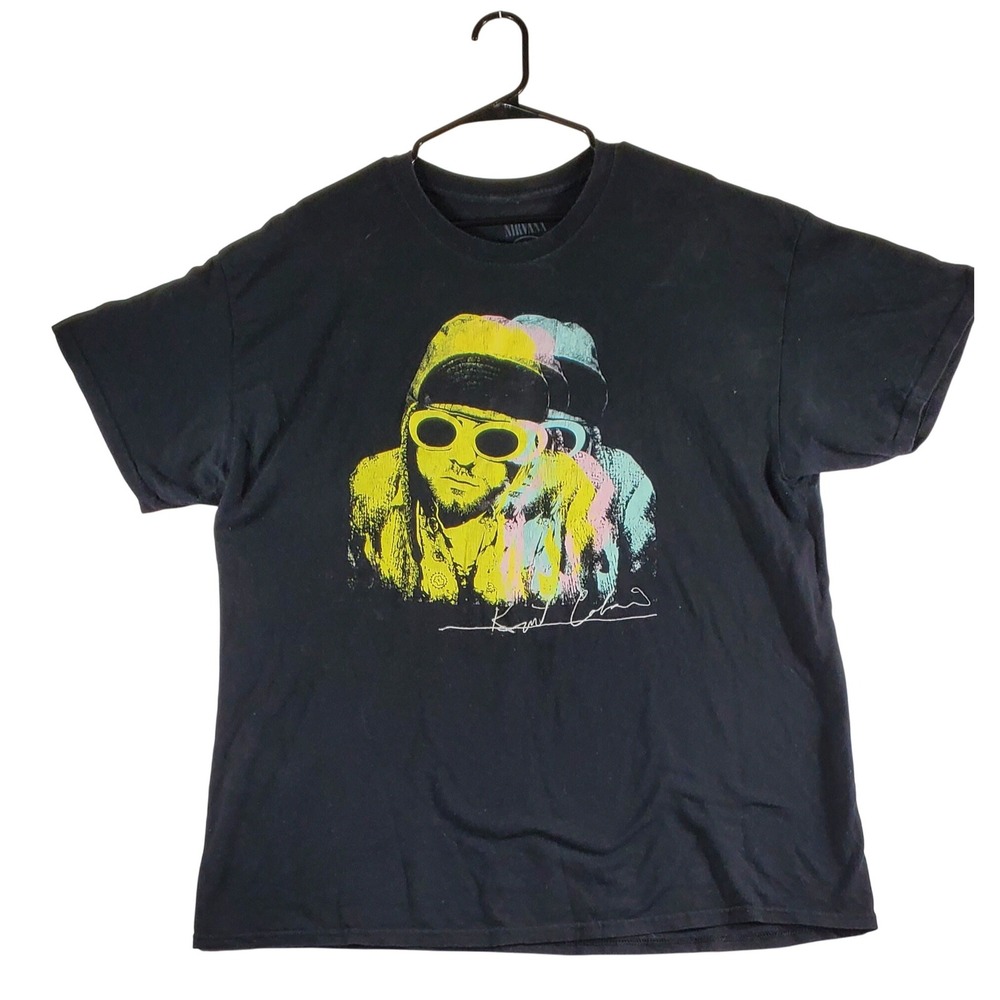 Kurt Cobain Graphic T Shirt Black Mens XL‎ Nirvana Rock Band Tee vintage